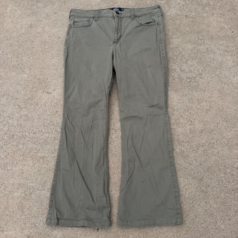Hollister Mid-Rise Bootcut Pants Womens 10S Olive Green Stretch Casual Y2K Style